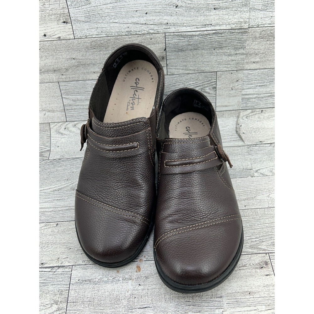 Clarks Collection Ultimate Comfort Dark Brown Pebbled Leather Loafers Women 6.5M